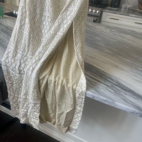 Vintage mother  of the bride floor length gown cream gold lace crochet effect - Picture 15 of 17